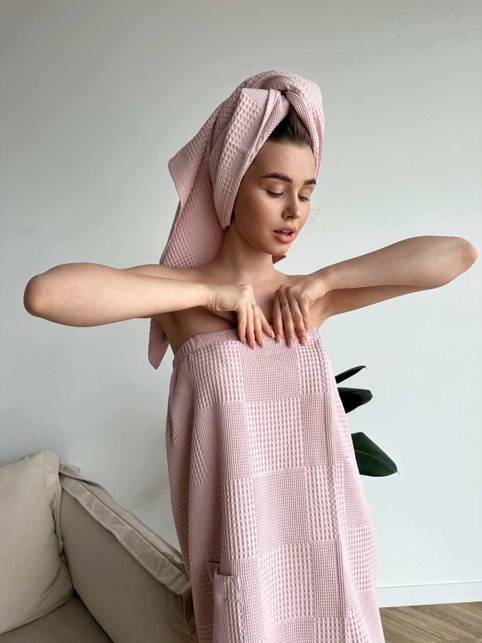 Рушник жіночий для лазні вафельний на резинці з парео S/XL (К0408В-3) - фото 3 Рушник жіночий для лазні вафельний на резинці з парео S/XL (К0408В-3) - фото 3