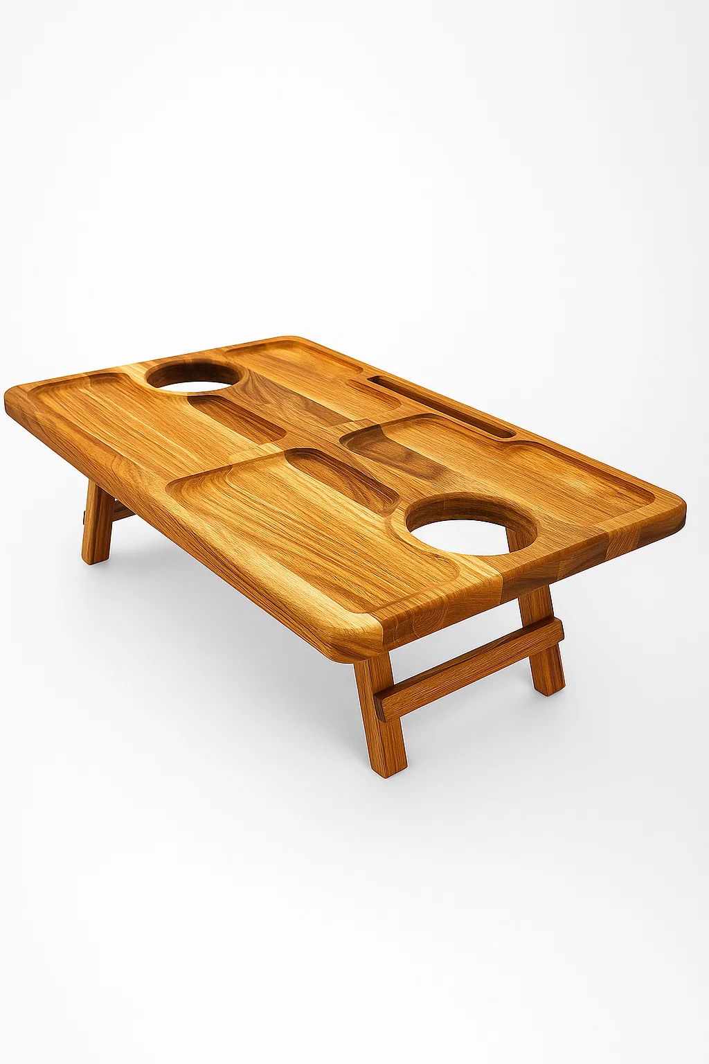 Поднос-столик раскладной дубовый с держателем для телефона и чашек 30х46 см Коричневый (29717172)