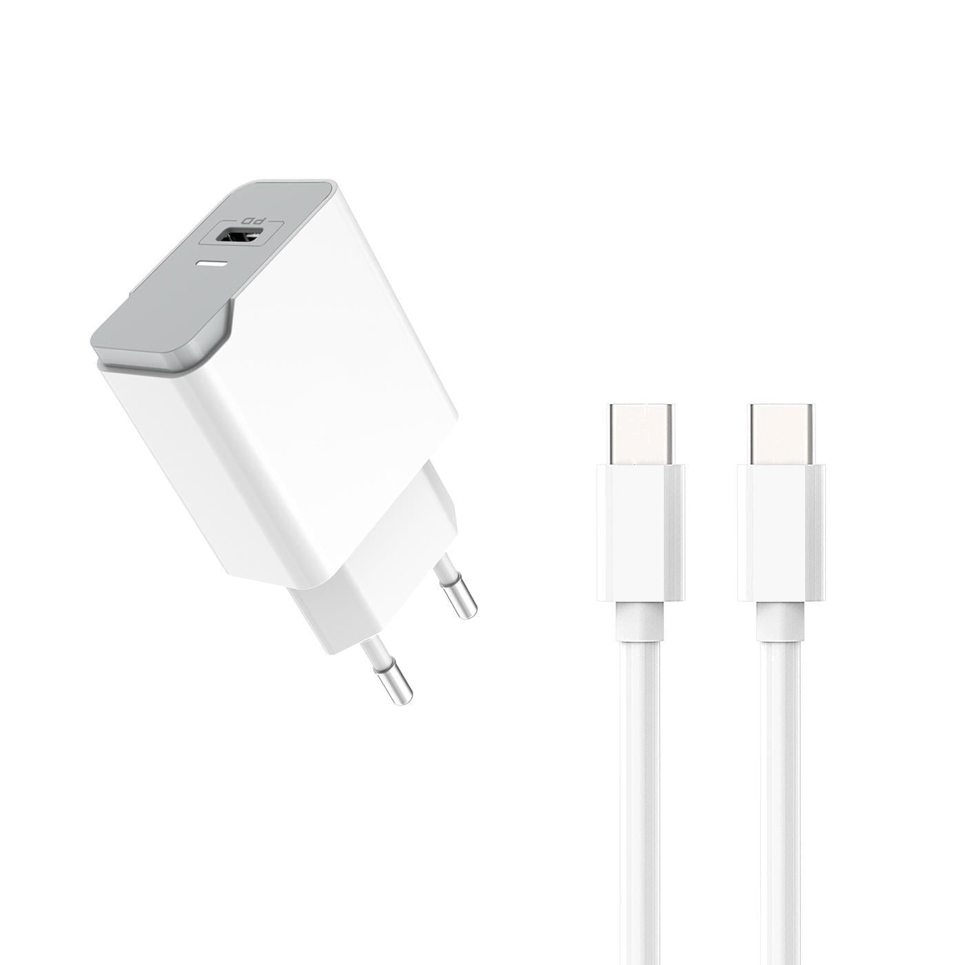 Мережевий зарядний пристрій Aspor A825 PD QC3.0 20W PD та USB кабель Type-C/Type-C Білий (925162)
