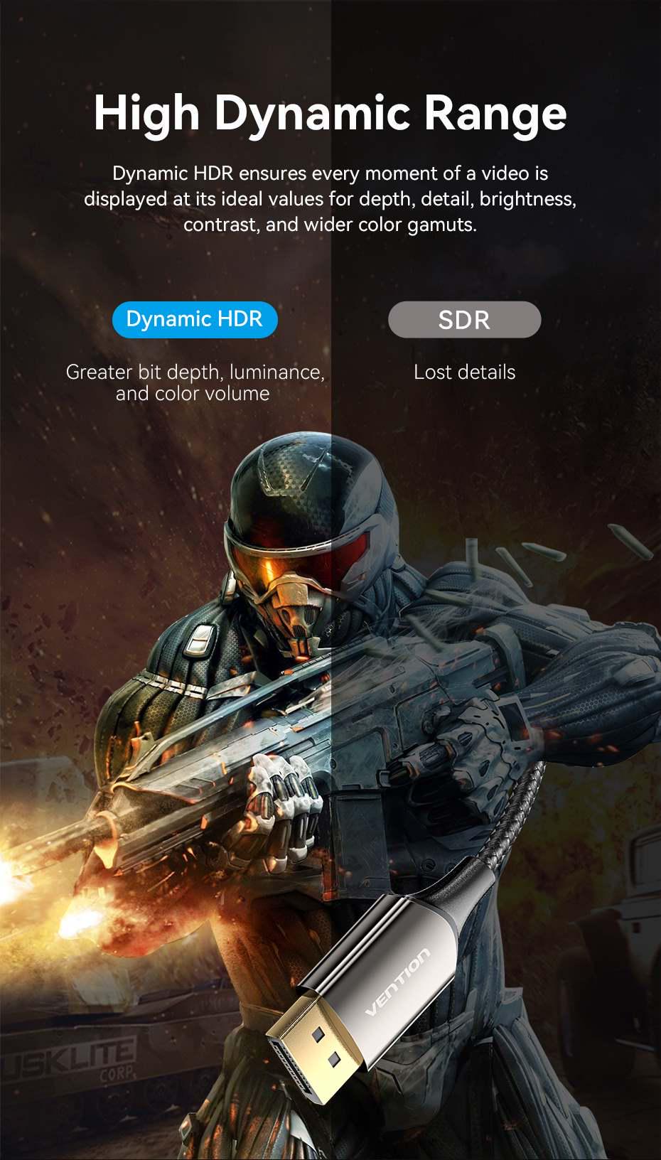 Кабель Vention DisplayPort-HDMI 8K 60Hz 4K 144Hz 2K 165Hz DP 1.4 до HDMI 2.1 відеоконвертер HDCP 2.3, HDR 10, DSC 1,8 м Чорний (HFPBAC) - фото 6 Кабель Vention DisplayPort-HDMI 8K 60Hz 4K 144Hz 2K 165Hz DP 1.4 до HDMI 2.1 відеоконвертер HDCP 2.3, HDR 10, DSC 1,8 м Чорний (HFPBAC) - фото 6