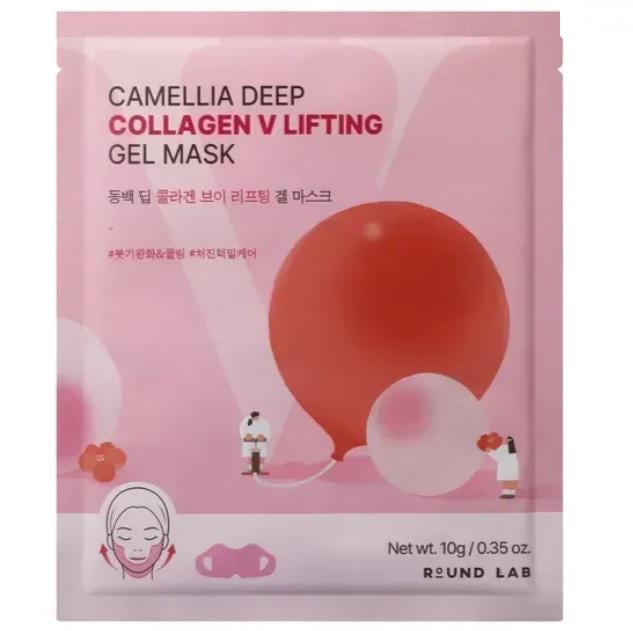 Гидрогелевая лифтинг-маска для контура лица ROUND LAB Camellia Deep Collagen V Lifting Gel Mask 35 мл