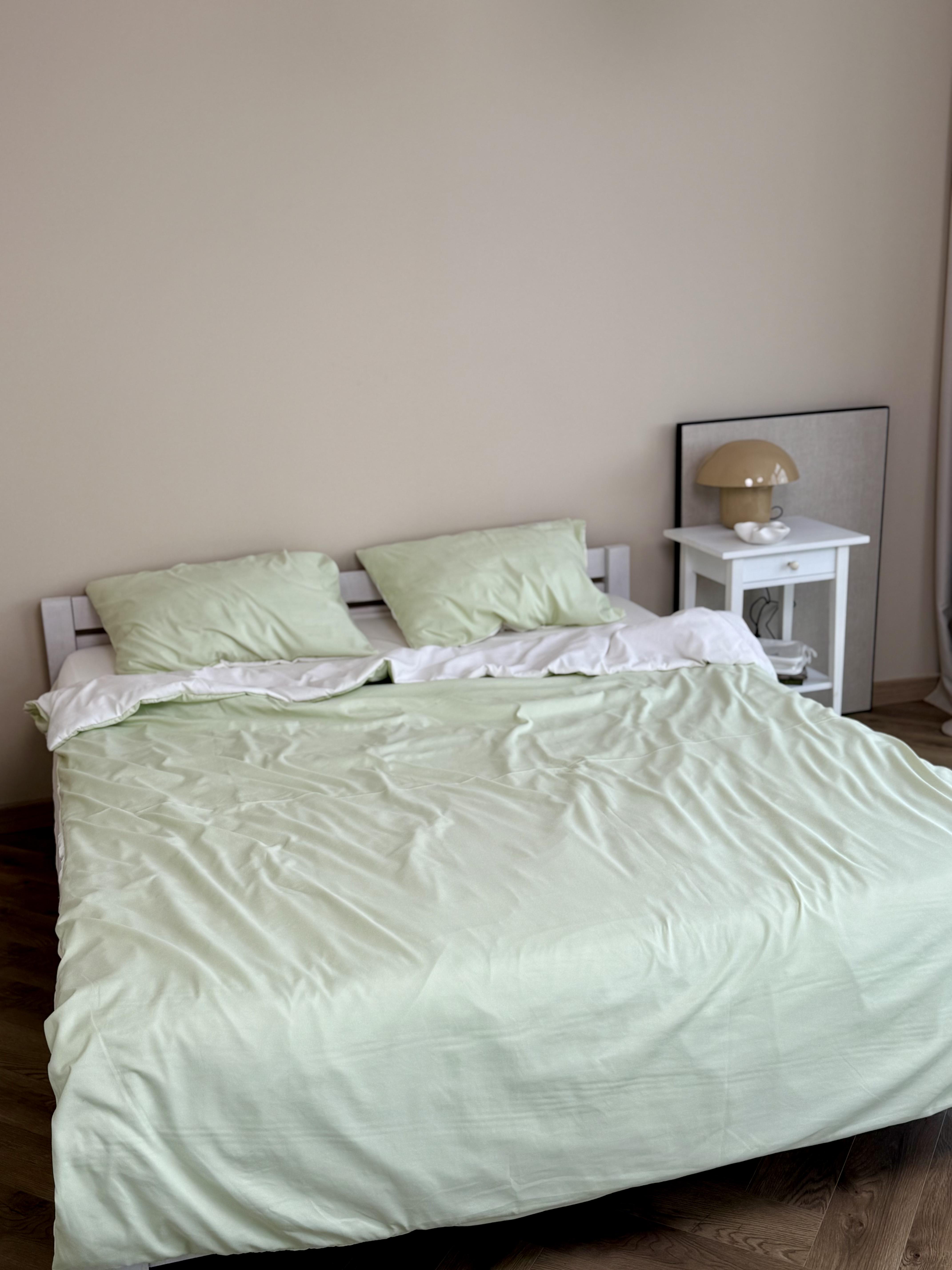 Комплект постельного белья Тень сатин семейный/наволочки 50х70/70х70 см Молочный/Салатовый (6851) - фото 4