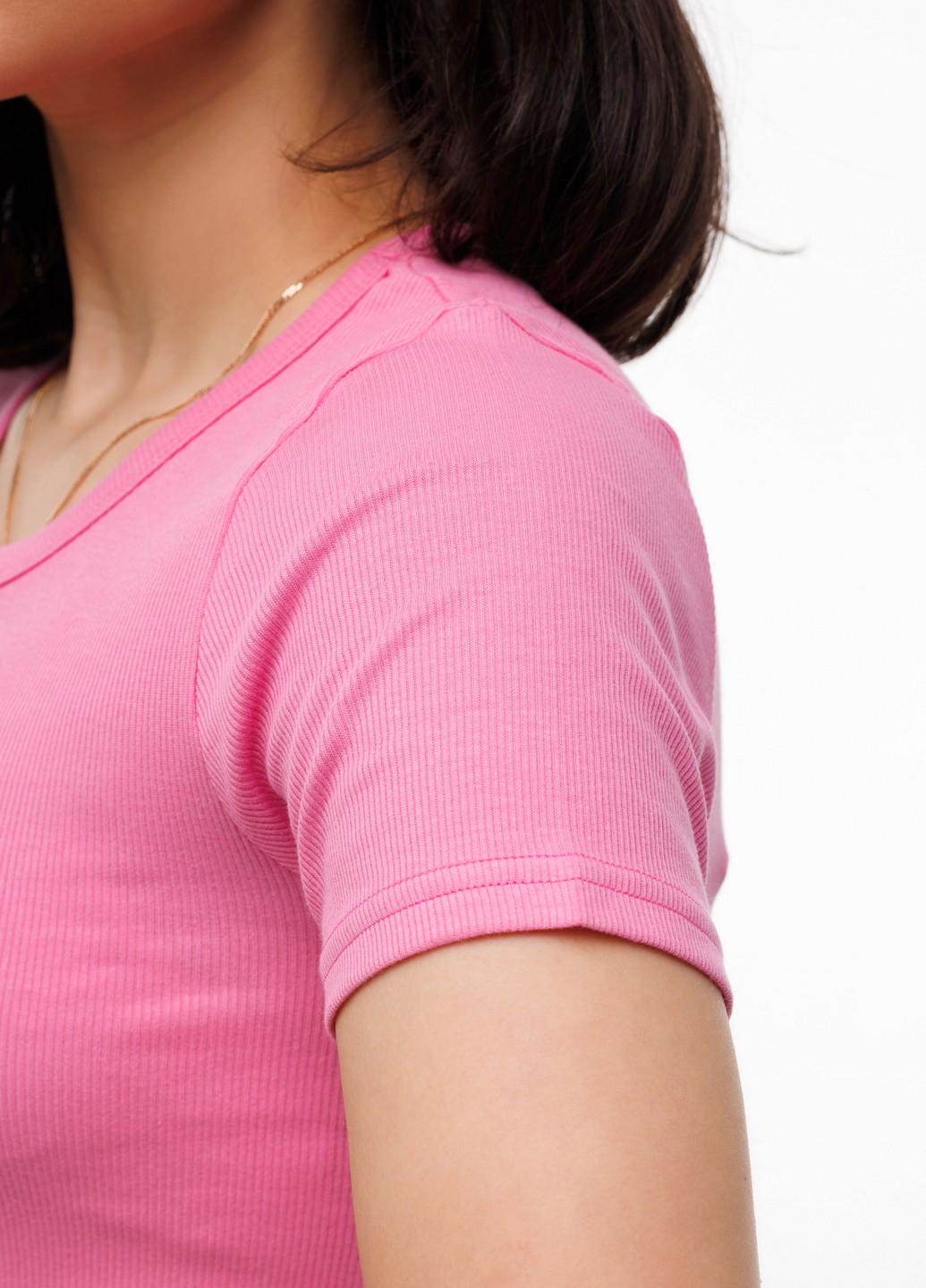 Футболка женская в рубчик Наталюкс базовая M Розовый (3323735221731) - фото 5