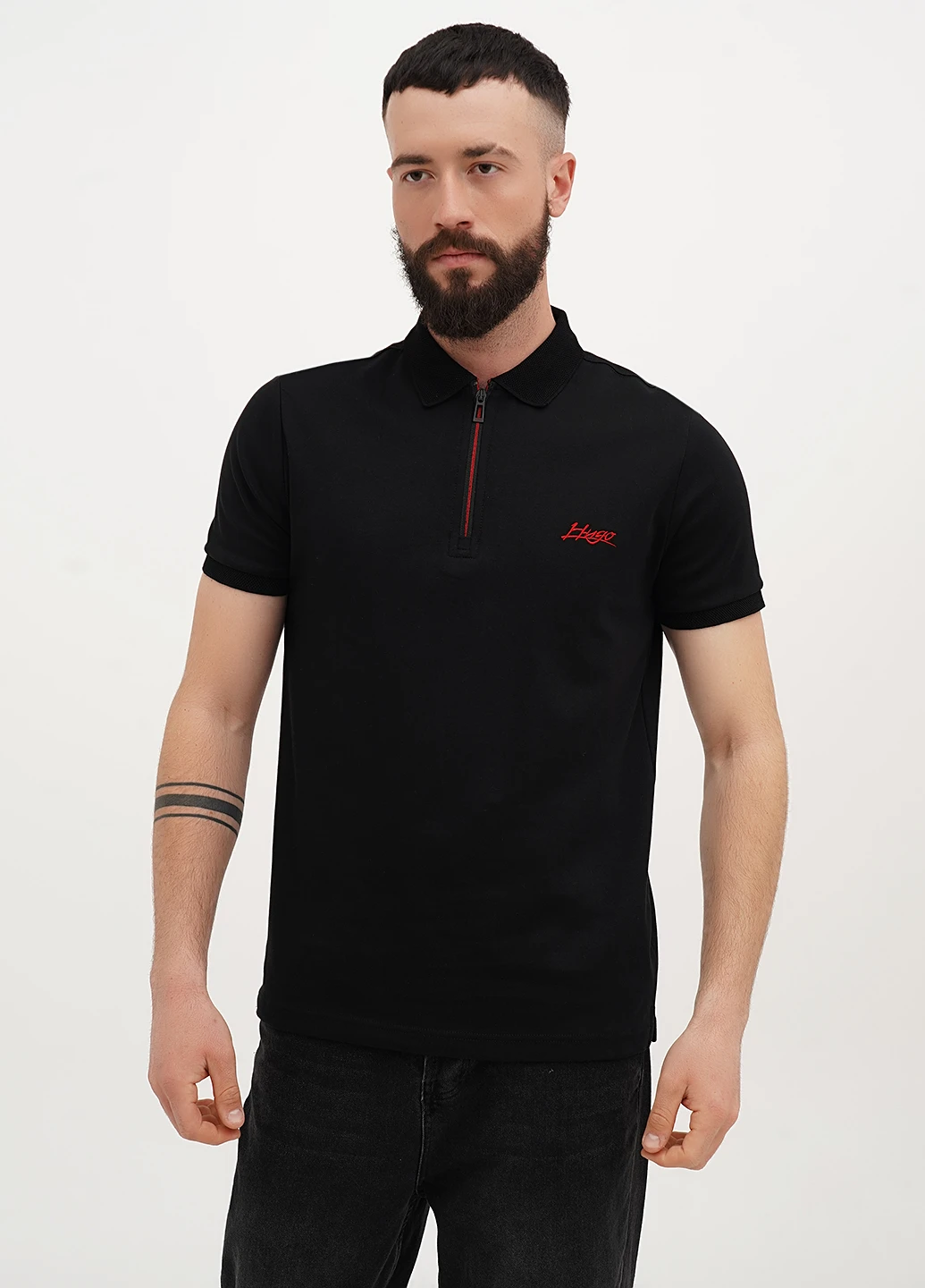 Поло мужское Hugo Boss Zipp Handwritten Red Logo HB-16164 3XL Black