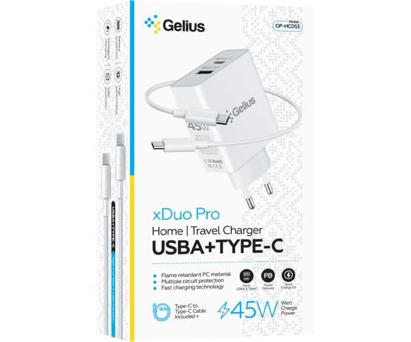 Устройство зарядное сетевое Gelius X-Duo Pro GP-HC053 Type-C PD 45W USB QC 3.0 White - фото 2