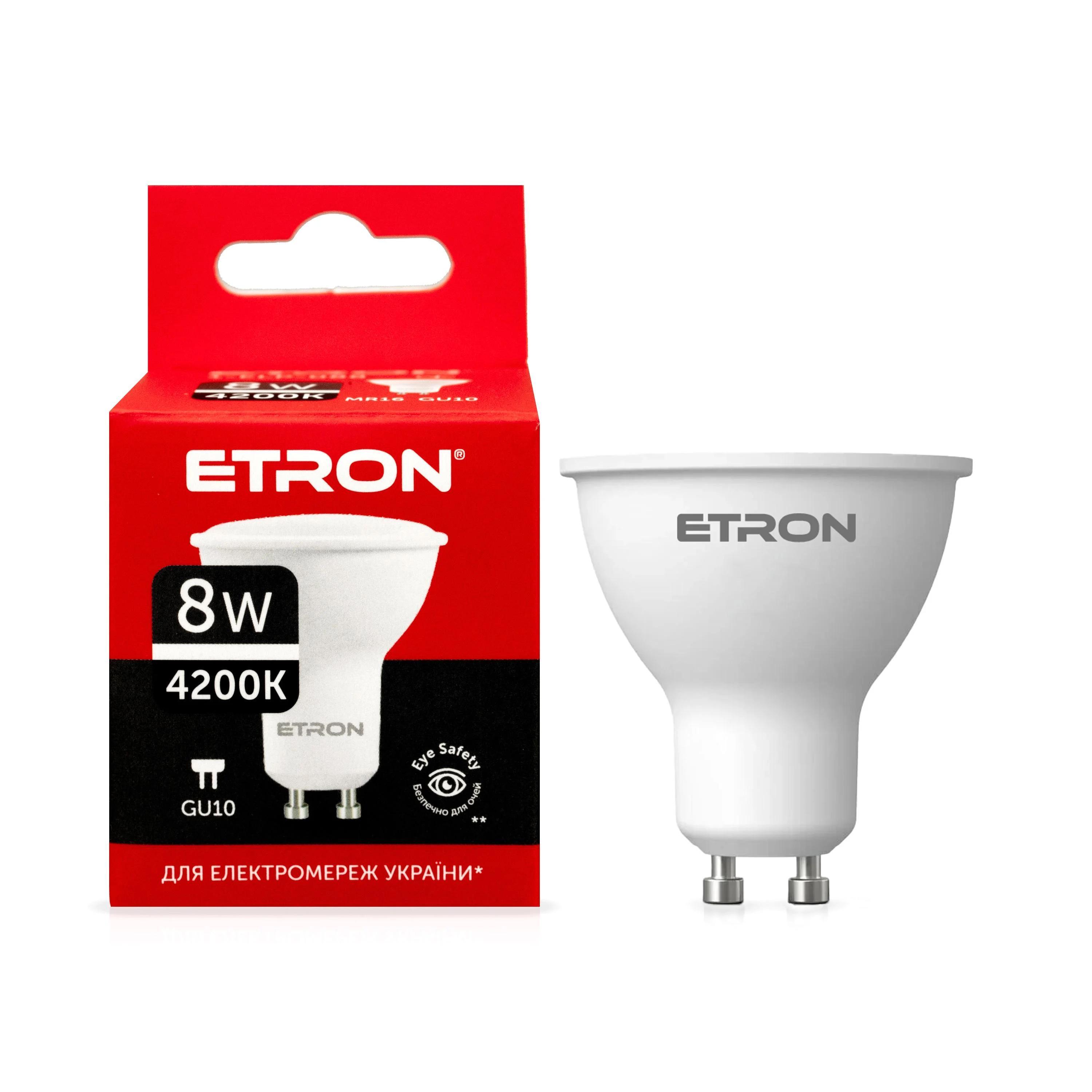 Світлодіодна лампа ETRON 8W MR16 4200K 220V GU10 Денний білий (1-ELP-088)