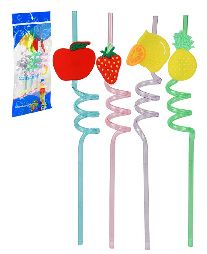 Трубочки для напитков пластик Fruits 4 шт. 26 см (R37404)