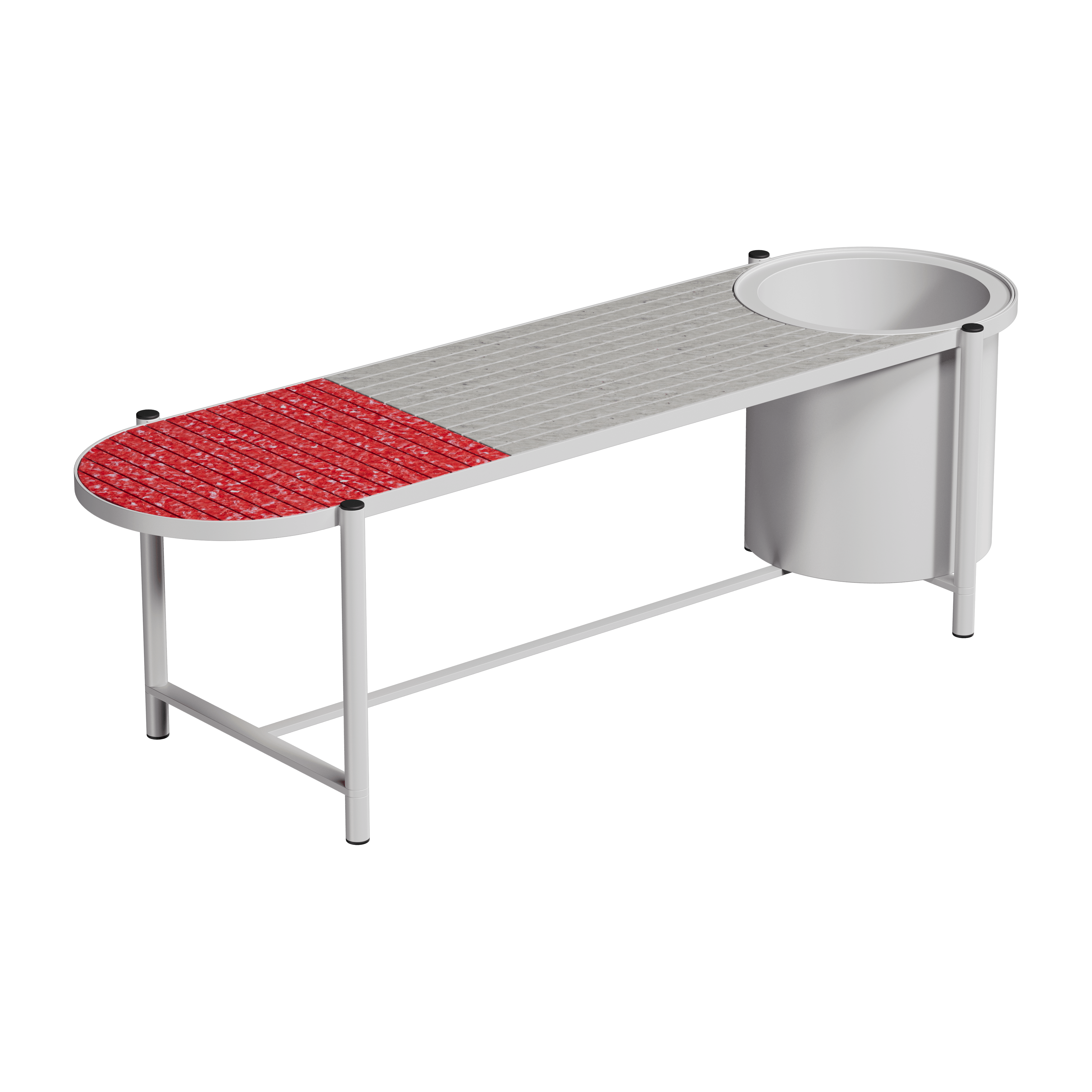 Лавка овальна з корзиною Recast Plastic 150х45х40 см Сіро-червоний (WBK1000)