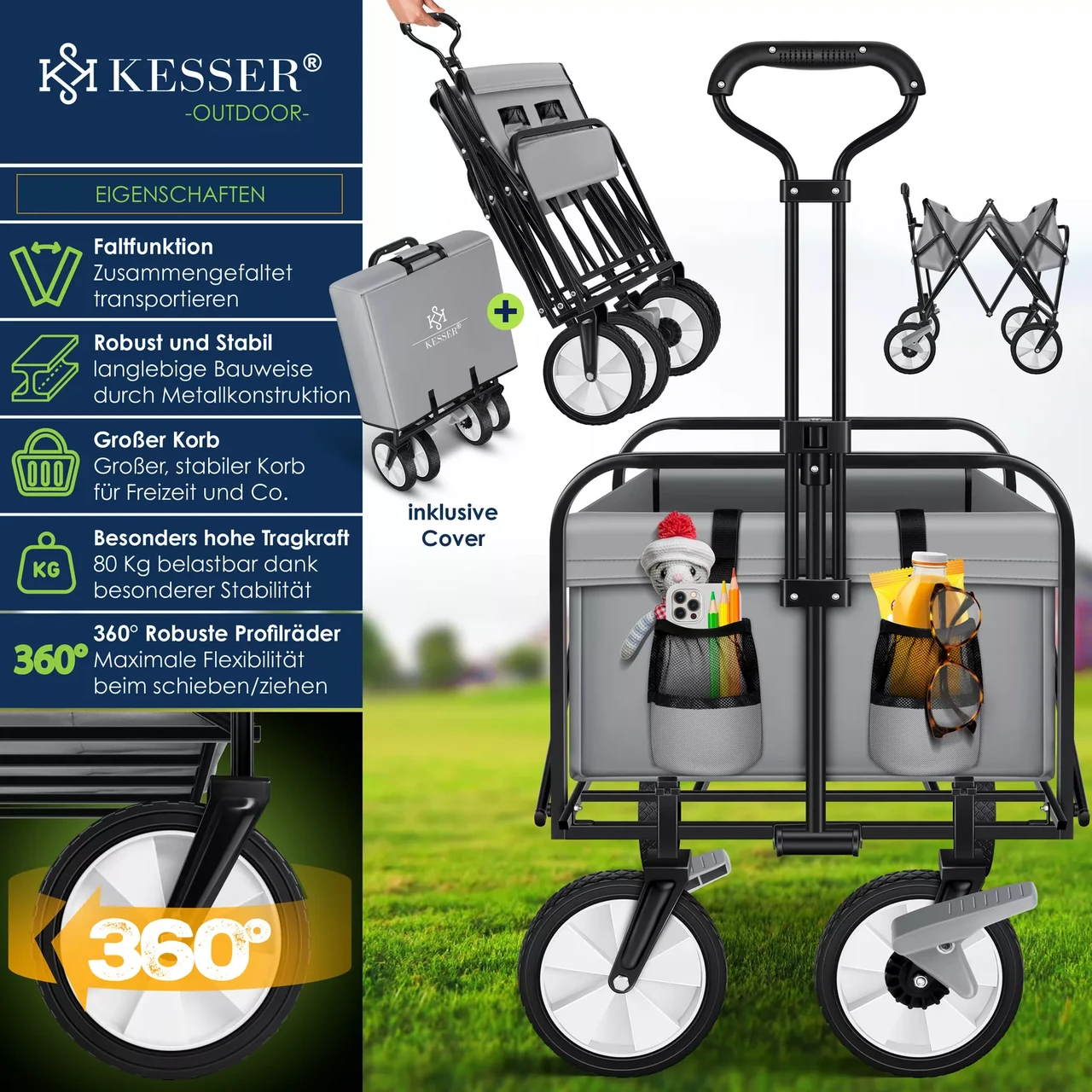 Тачка садово-строительная KESSER Oxford 600D 80 кг 90х52х102 см (4260635555061) - фото 3 Тачка садово-строительная KESSER Oxford 600D 80 кг 90х52х102 см (4260635555061) - фото 3