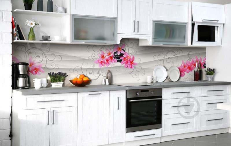 Скинали на кухню Zatarga «Алый олеандр» 600х2500 мм виниловая 3Д наклейка кухонный фартук самоклеящаяся