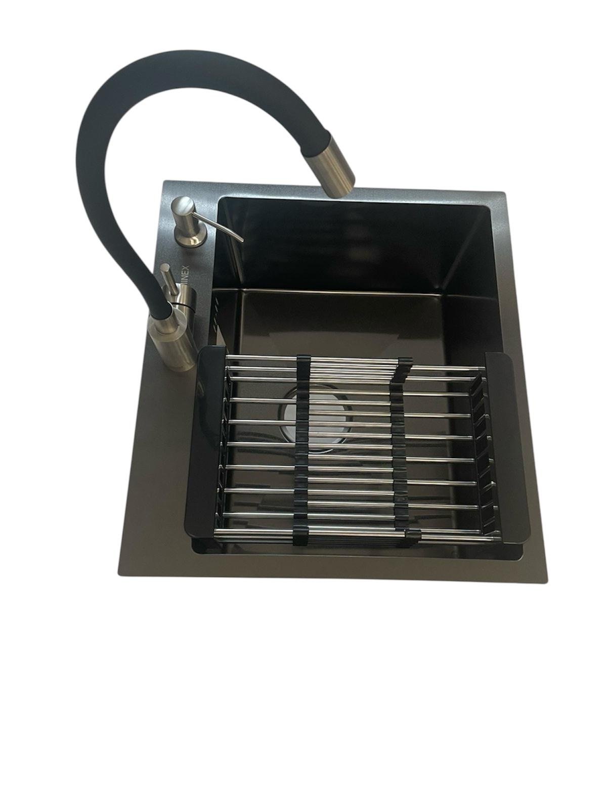 Мойка для кухни Luminex 50х45 см Черный/смеситель для кухни с гибким изливом