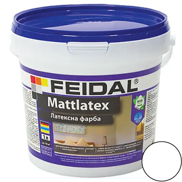 Краска Feidal Mattlatex латексная база А белая для внутренних работ глубокий мат устойчива к мытью 1 л (1814971393) - фото 1