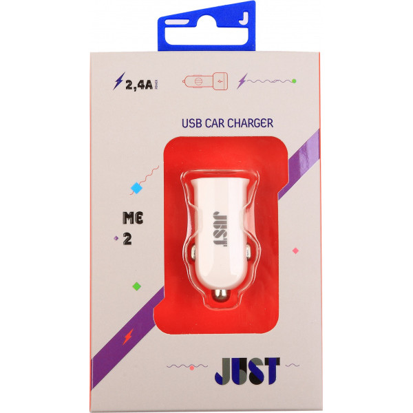 Зарядка Just Me2 USB Car Charger 2.4A/12W, white (CCHRGR-M2-WHT) - фото 1