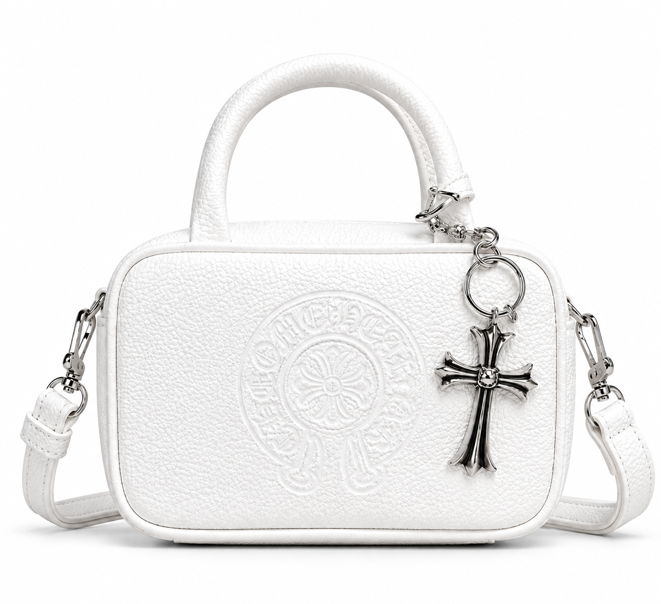 Сумка женская через плечо Chrome Hearts из экокожи с тисненым узором и пыльником Белый