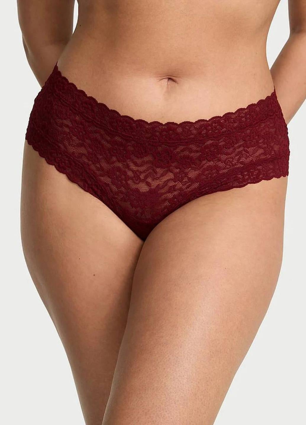 Трусики чікі Victoria's Secret The Lacie Lace Cheeky Panty S Бордовий (379255)