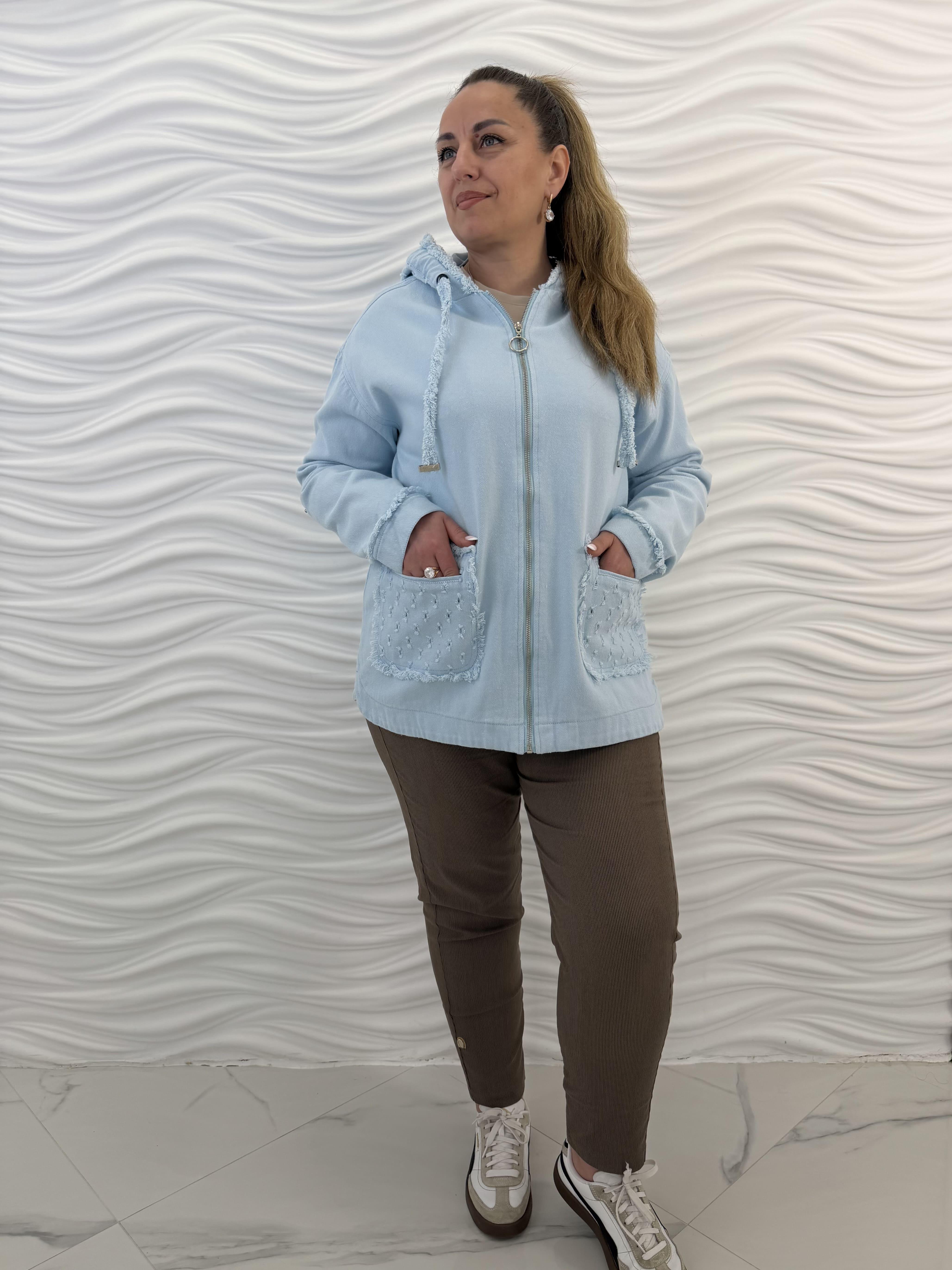 Ветровка-толстовка женская оверсайз 4XL Голубой (969/4XL) Ветровка-толстовка женская оверсайз 4XL Голубой (969/4XL)