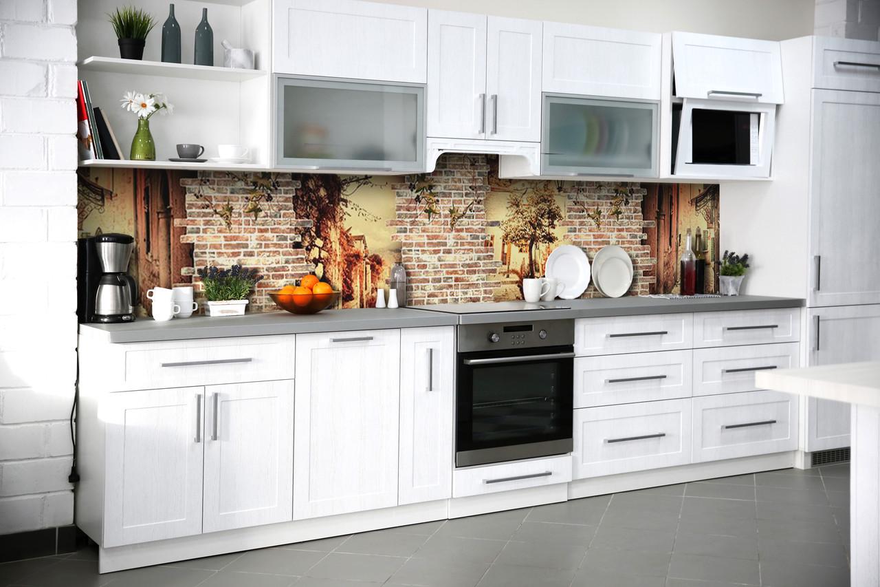 Кухонный фартук Кирпичная кладка Прованс из самоклеющейся виниловой пленки 60х250 см Коричневый