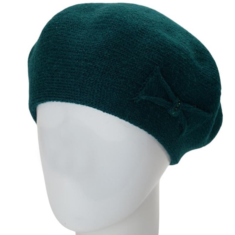 Берет женский Lirus КСЮША осенний двойной с узором сбоку one size Зеленый (282680)