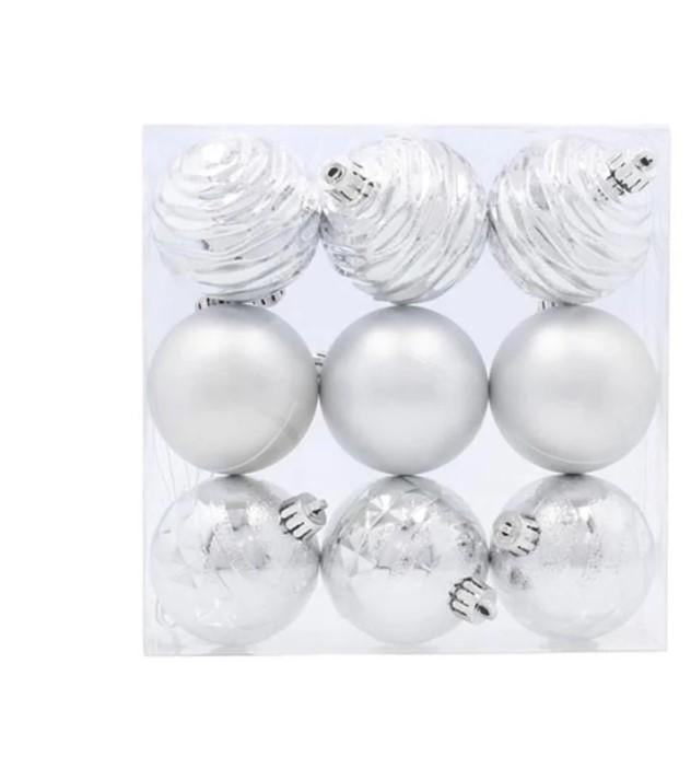 Набор шаров пластиковых новогодних 9 шт. D-6 см Серебряный (43126)