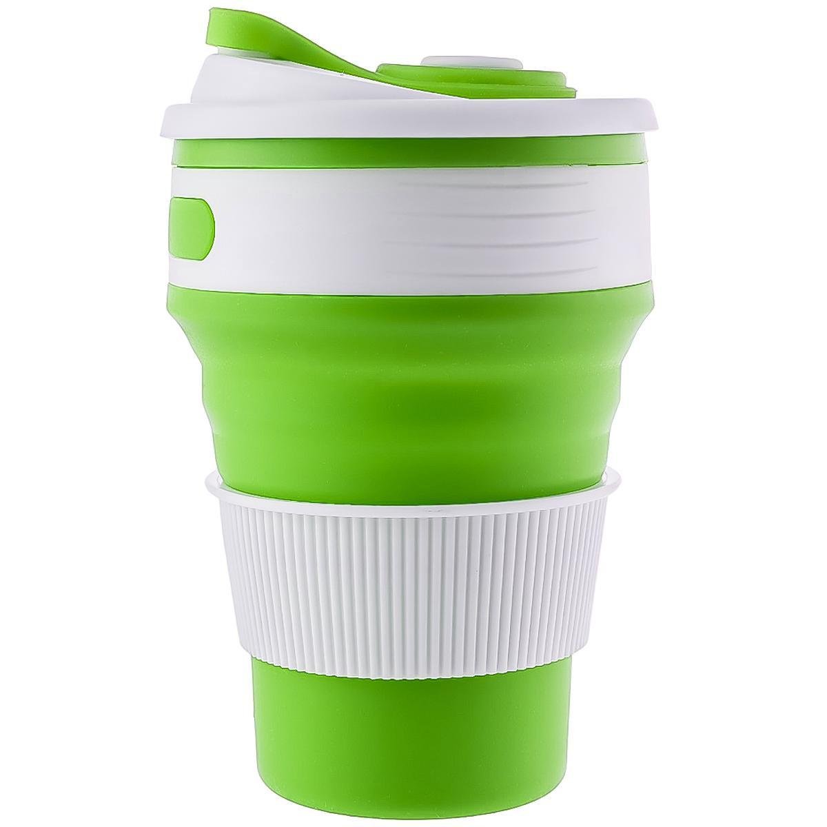 Стакан складаний силіконовий з кришкою 350 мл Салатовий (Tc719401)