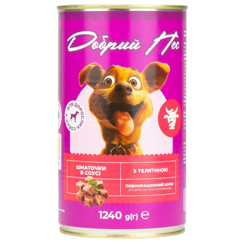 Корм для собак Добрий Пес кусочки в соусе с телятиной 6 шт. х 1240 г (2368131736) Корм для собак Добрий Пес кусочки в соусе с телятиной 6 шт. х 1240 г (2368131736)