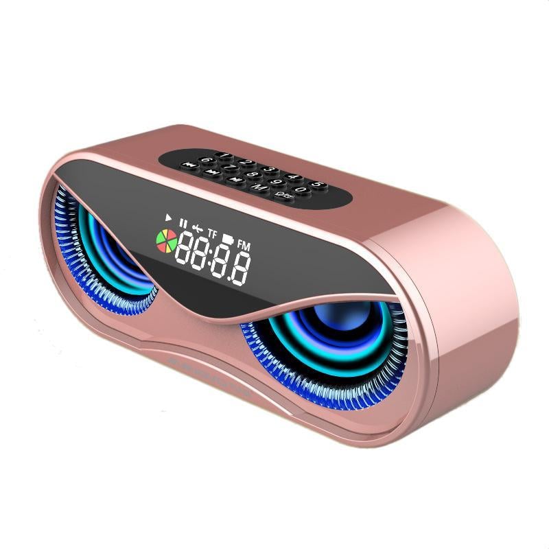 Портативна бездротова колонка Manovo M6 Owl Eyes 6D Sound LED FM TF USB AUX 10 Вт Рожеве Золото (SUN6318)