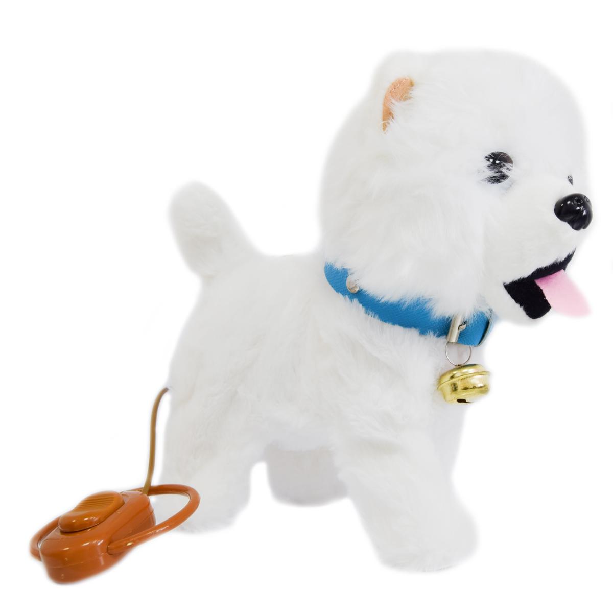Интерактивная собака Белый шпиц плюшевый на поводке 23х22 см (1008905-White)