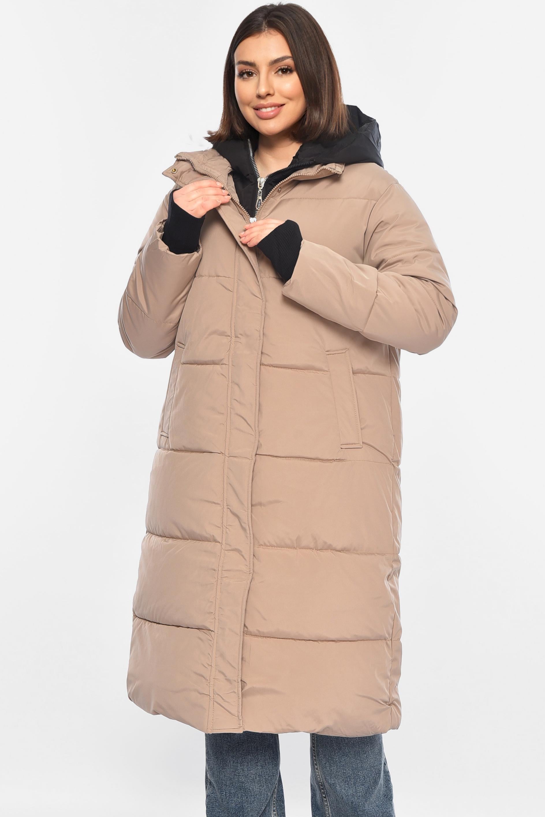 Куртка женская удлиненная зима 2XL Бежевый (196303)