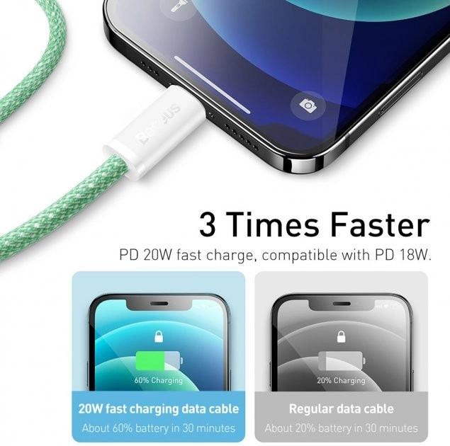Кабель для айфону BASEUS Dynamic Series Fast Charging Data Cable Type-C to Lightning 20W 2 м Green (45638) - фото 7
