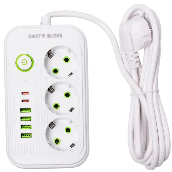 Фильтр-удлинитель сетевой POWER 3 розетки 6 USB и кнопка выключения 3 м Белый (147-107-HP-5-19) - фото 3