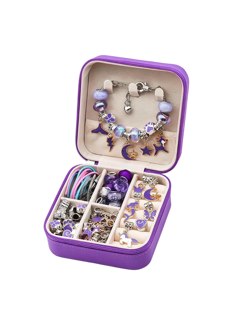 Набор детский для создания украшений шарм 87 деталей в шкатулке DobraMAMA Фиолетовый (73823)