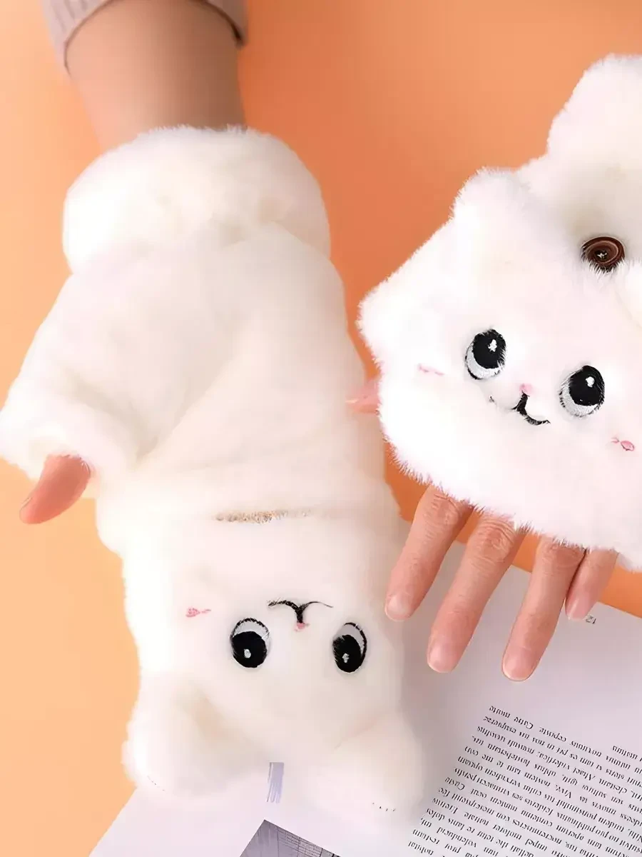 Рукавички зимові без пальців Jsstore Котик One Size Білий (2465527718) - фото 6 Рукавички зимові без пальців Jsstore Котик One Size Білий (2465527718) - фото 6