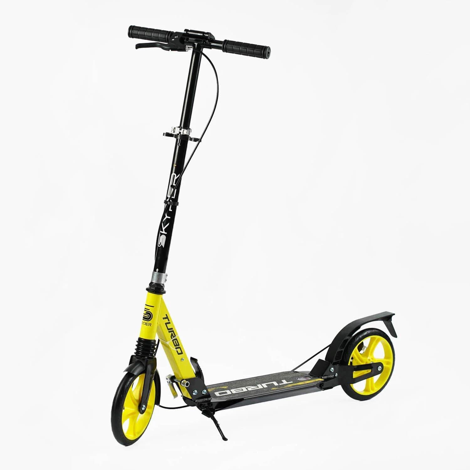 Самокат двухколесный Skyper Turbo колеса PU/стальная рама/ручной дисковый тормоз/2 амортизатора 200 мм Black/Yellow (146085)