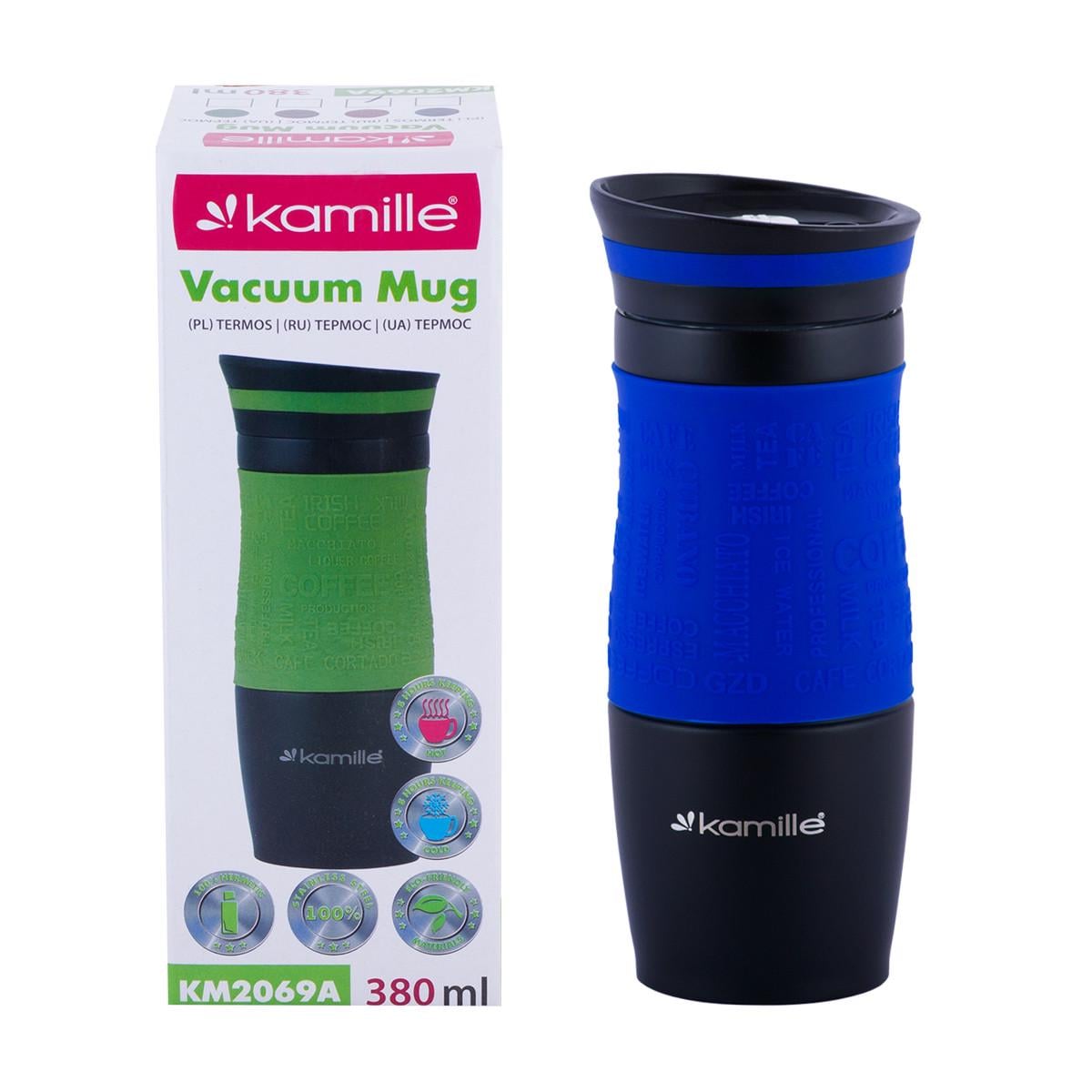 Термокружка Kamille KM-2069A из нержавеющей стали с TPR-вставкой 380 мл Синий (29-84-2069ABL)