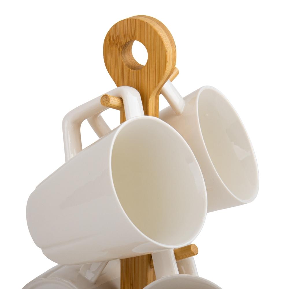 Набор кружек керамических Elisey Чайная церемония с бамбуковой подставкой 270 мл 4 шт. Белый (4004-003) - фото 2