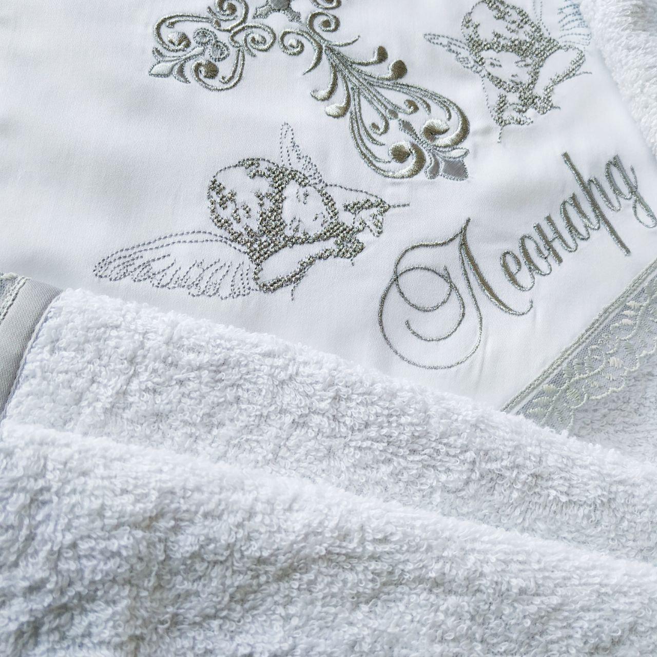 Набор для крещения именной Любовь ангелов с монограммой махровая крыжма/мешочки для локона и хранения (2172946102) - фото 2 Набор для крещения именной Любовь ангелов с монограммой махровая крыжма/мешочки для локона и хранения (2172946102) - фото 2