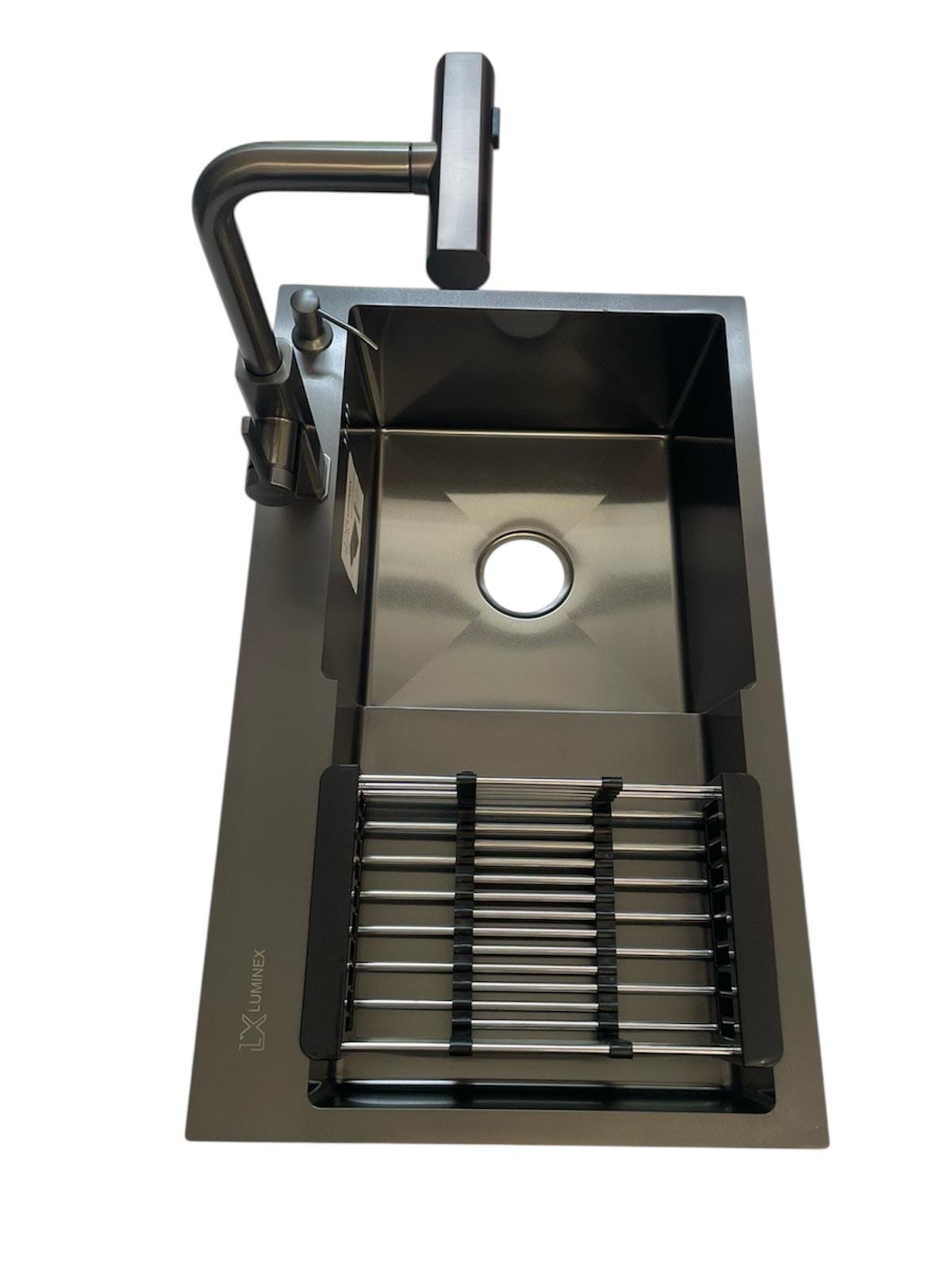 Мойка кухонная Luminex 78х48 см правая и кран для кухни с выдвижным изливом Kroner PVD03918