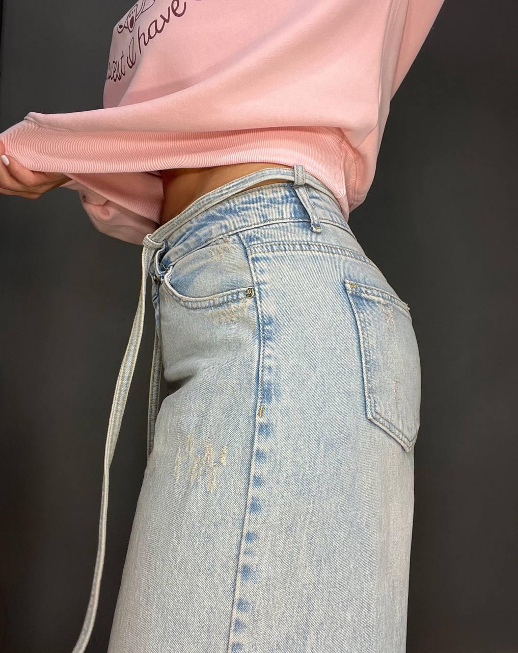 Джинси жіночі I8 52406 широкі Baggy банани з поясом мотузкою р. 30 Блакитний (3355) - фото 2 Джинси жіночі I8 52406 широкі Baggy банани з поясом мотузкою р. 30 Блакитний (3355) - фото 2
