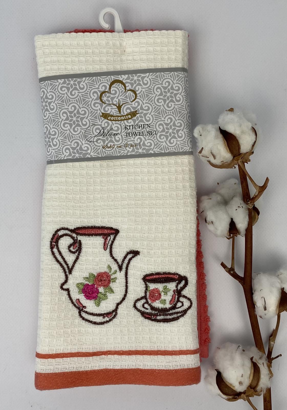 Набор кухонных полотенец Cottonize Flowers dishes 2 шт. Coral (CN20354)