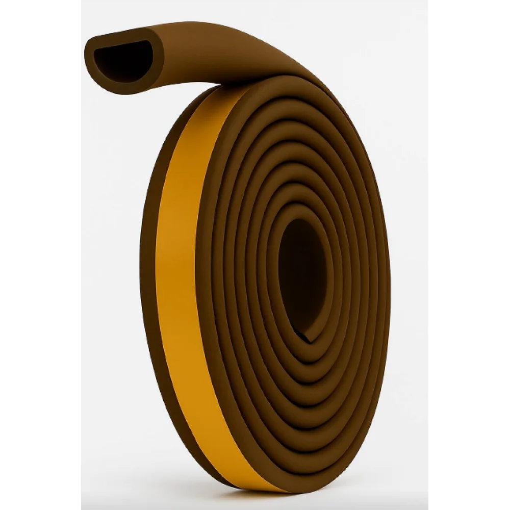 Ущільнювач самоклеючий D профіль 9x7,5 см каучуковий для вікон та дверей одинарний 1 м Коричневий (UD1107) - фото 1