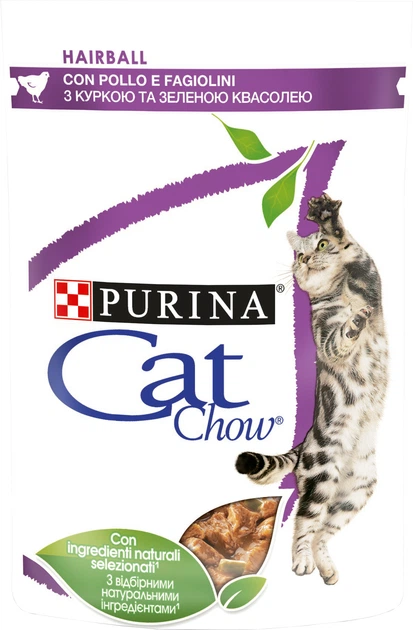 Корм вологий для дорослих котів Cat Chow by Purina з куркою і зеленою квасолею в желе 85 г (31393)