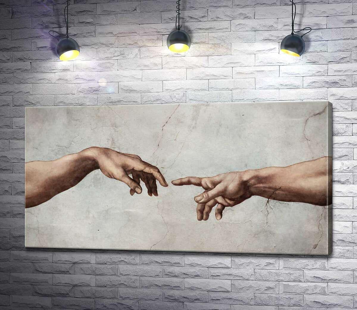 Картина ArtPoster Прикосновение Бога на картине Сотворение Адама 100x52 см Модуль №1 (003945) Картина ArtPoster Прикосновение Бога на картине Сотворение Адама 100x52 см Модуль №1 (003945)