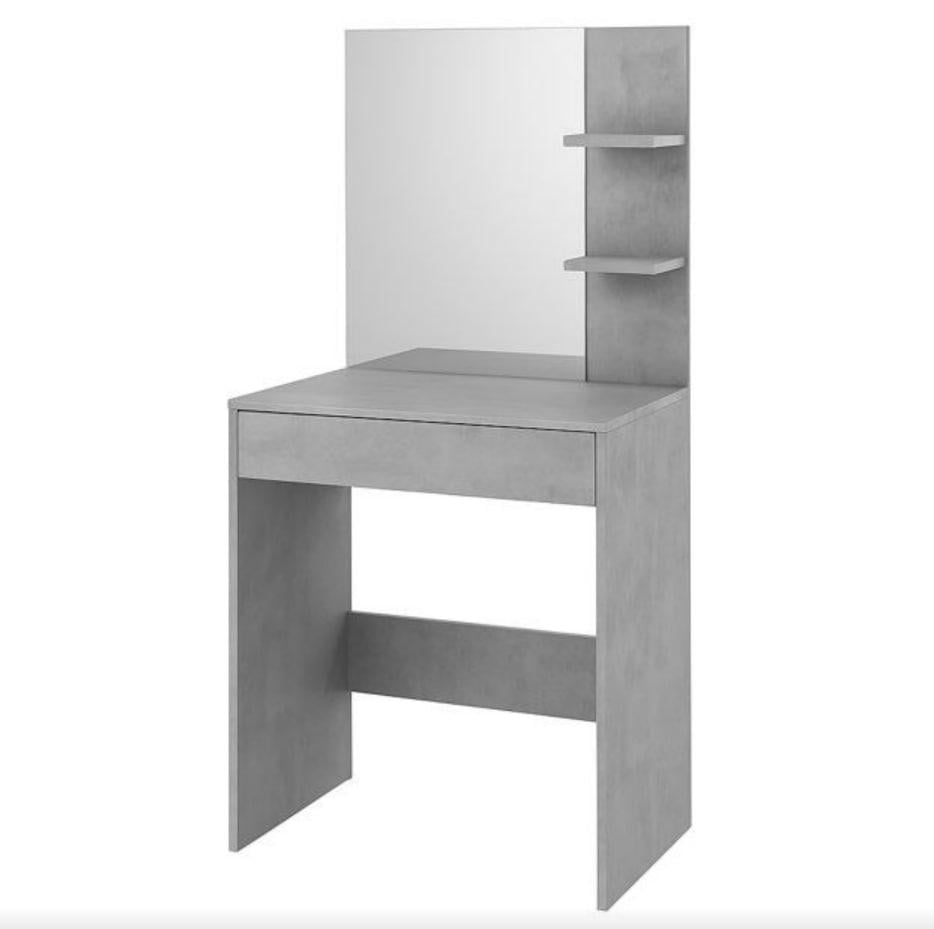 Туалетний стіл N&C для макіяжу з шухлядою столик із дзеркалом і поличками з ДСП Бетон (S-14B) Туалетний стіл N&C для макіяжу з шухлядою столик із дзеркалом і поличками з ДСП Бетон (S-14B)