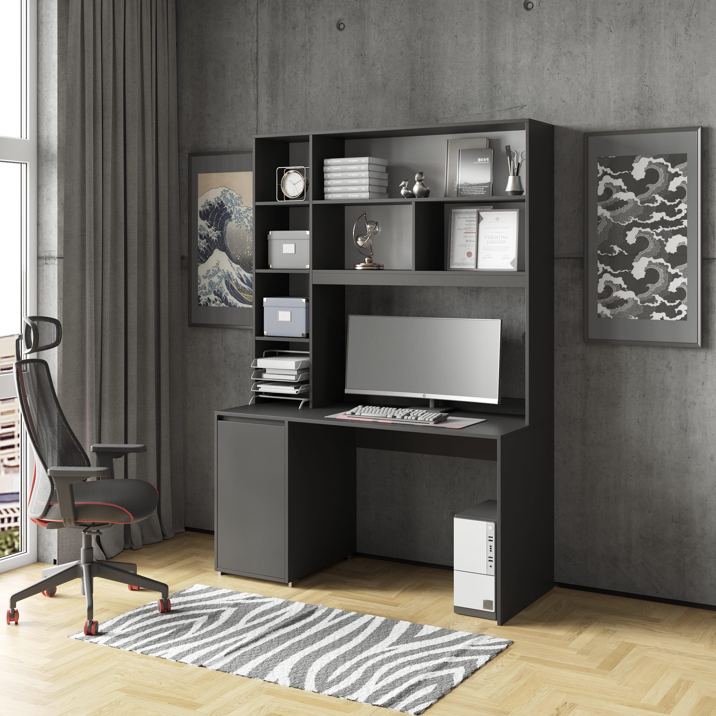 Письменный стол для офиса с тумбой и надстройкой Антрацит (380154) Письменный стол для офиса с тумбой и надстройкой Антрацит (380154)