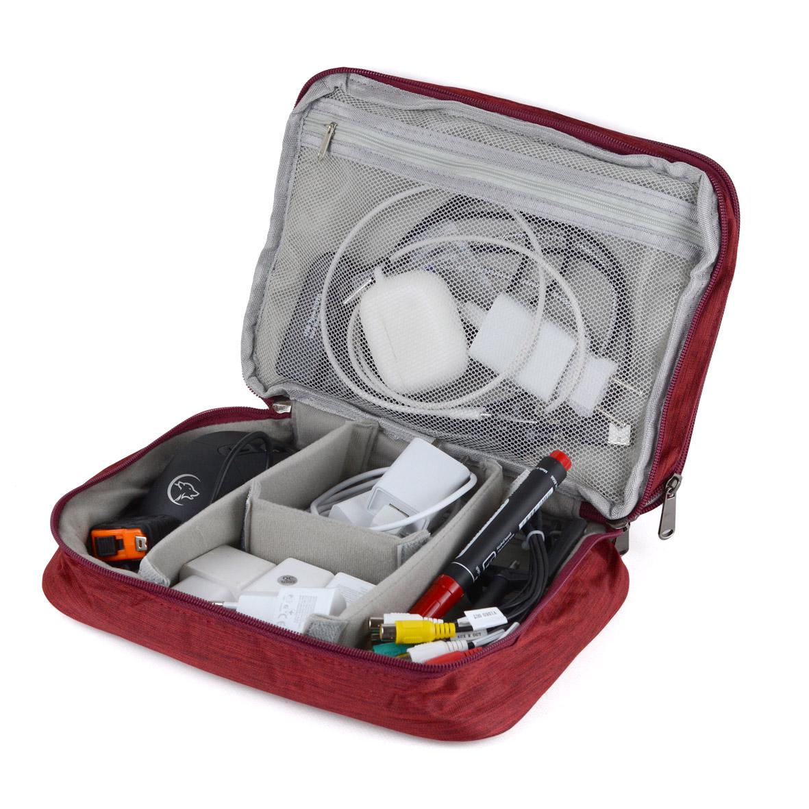 Органайзер для зарядних пристроїв і кабелів 2 відділення 26,5х19,5х9,5 см Червоний (ОД-302-4) - фото 3