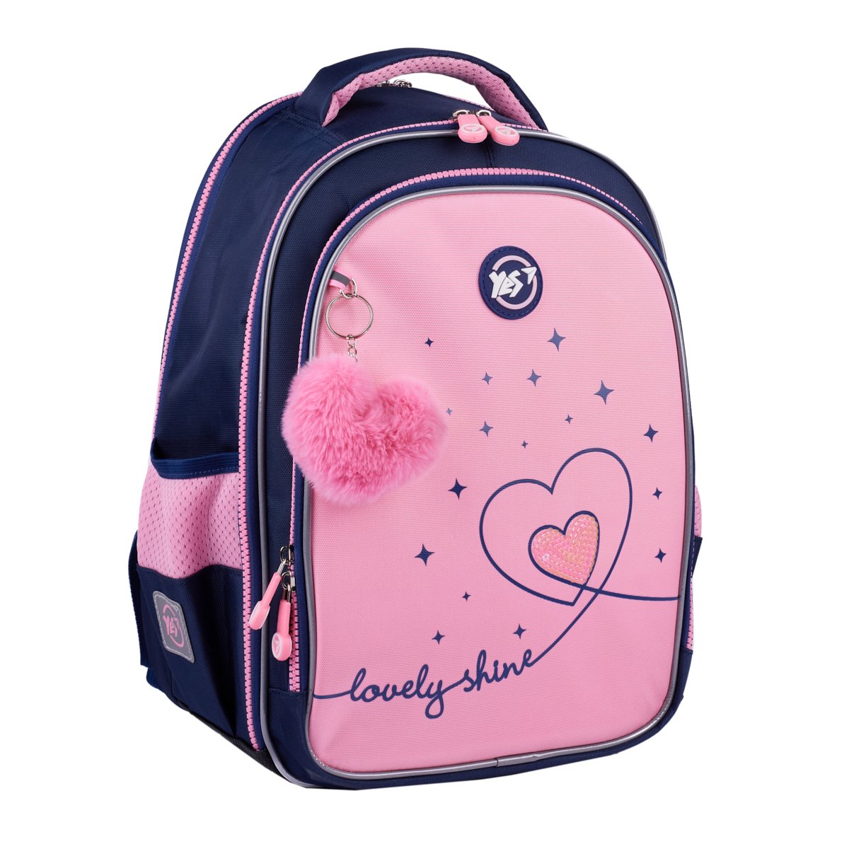 Рюкзак шкільний YES S-111 Bright Hearts 38х29х18 см Рожево-синій (550105)