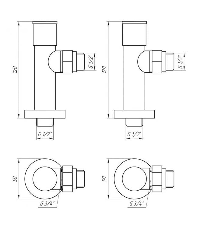 Набор удлиненных угловых кранов Solomon 7777 1/2" с американкой White - фото 6