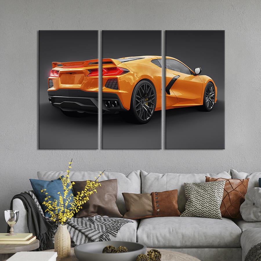 Картина на холсте триптих Яркий спорткар Chevrolet Corvette Stingray 78x48 см (1409-31)