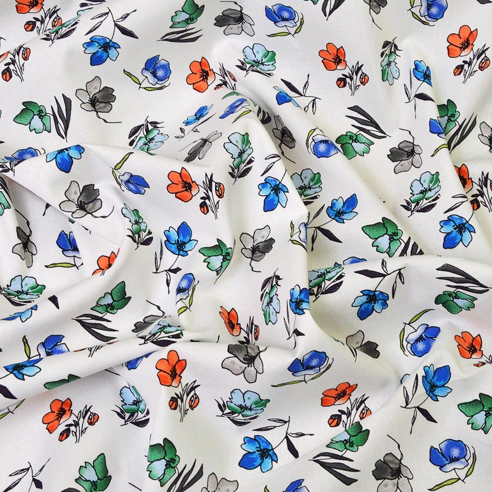 Ткань поплин стрейч Цветочный Полевые маки (15998)