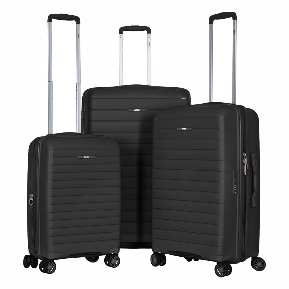 Набір валіз дорожніх 2E Aero поліпропілен замок TSA з 4 колесами S/M/L Чорний (2E-SPP-AERO-SET3-BK) - фото 1 Набір валіз дорожніх 2E Aero поліпропілен замок TSA з 4 колесами S/M/L Чорний (2E-SPP-AERO-SET3-BK) - фото 1